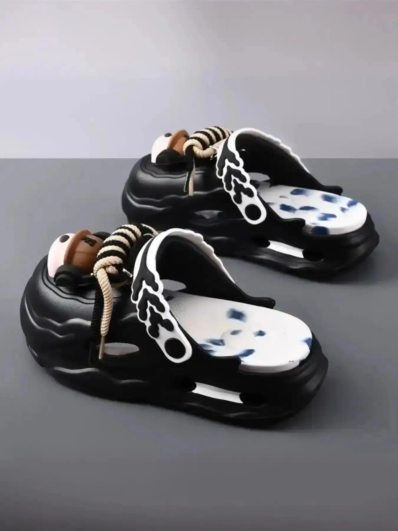 Men's Thick Sole Anti-Slip Hole Shoes Trendy Cartoon Shoe Flowers Indoor Outdoor Wear Home Footwear Comfortable and Stylish Eva Slippers Non Slip Lightweight Slipper Casual Soft House Wedge Pair Classic" modern beach