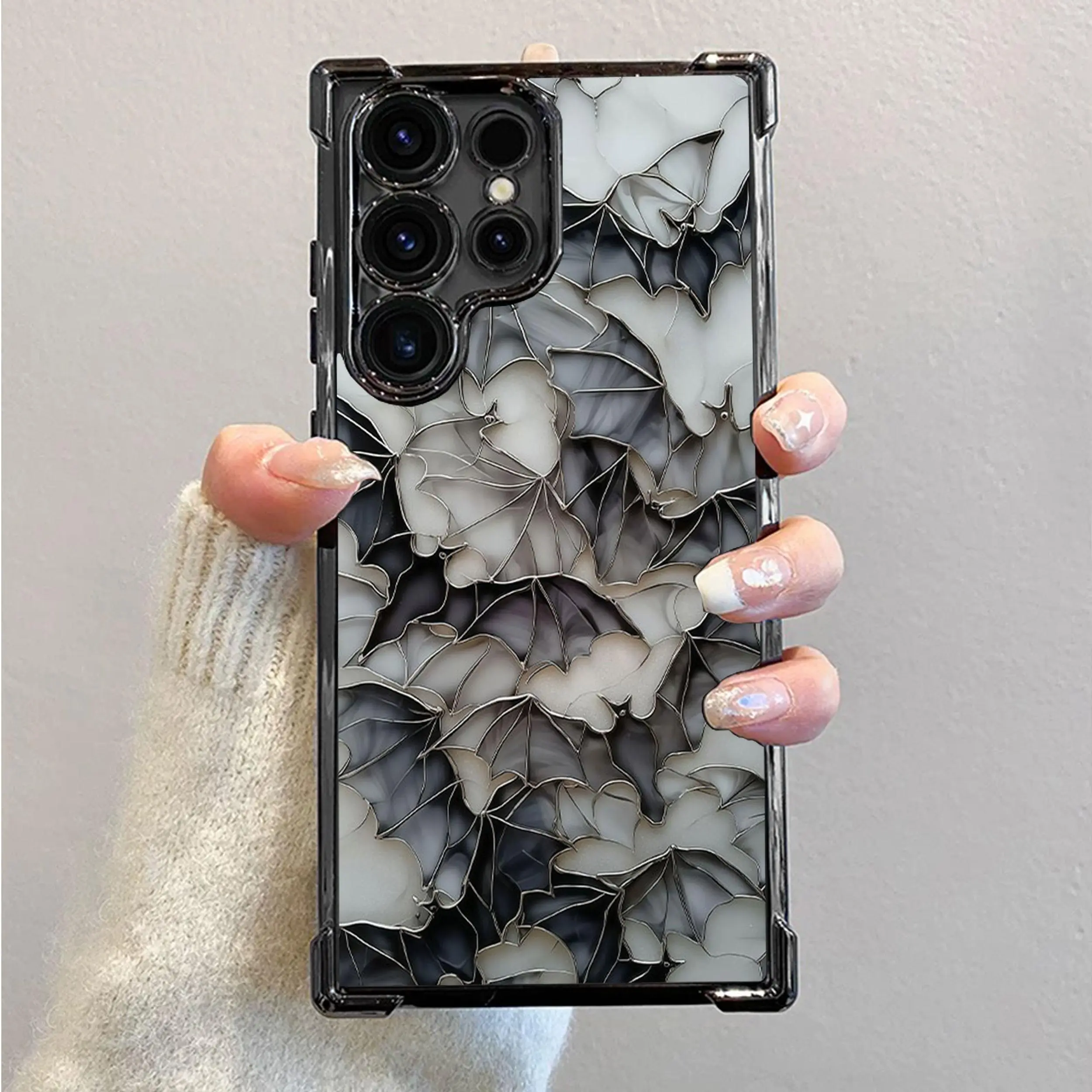 Marble Bat Pattern Shockproof Phone Case Compatible with iPhone 17 ProMax / 16 ProMax / 15 ProMax / 14 ProMax / 13 ProMax and Samsung Galaxy S26 Ultra / S25 Ultra / S24 Ultra / S23 Ultra / S22 Ultra