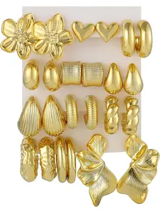 12Pairs Chunky Gold Earrings Jewelry for Women Hypoallergenic Huggie Hoops Thick Open Twisted Huggie Hoop Earrings Set Trendy Flower Leaf Statement Gold Dangle Earrings Fashionable Huggie Earrings