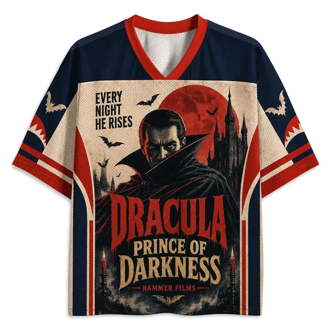 Dracula: Prince of Darkness Jersey Shirts → Dracula: Prince of Darkness Jersey Shirts, Classic Horror Movie Baseball Jersey, Vintage Gothic Mesh Jersey, Halloween Sports Shirt, Unisex Retro Athletic Jersey D4X