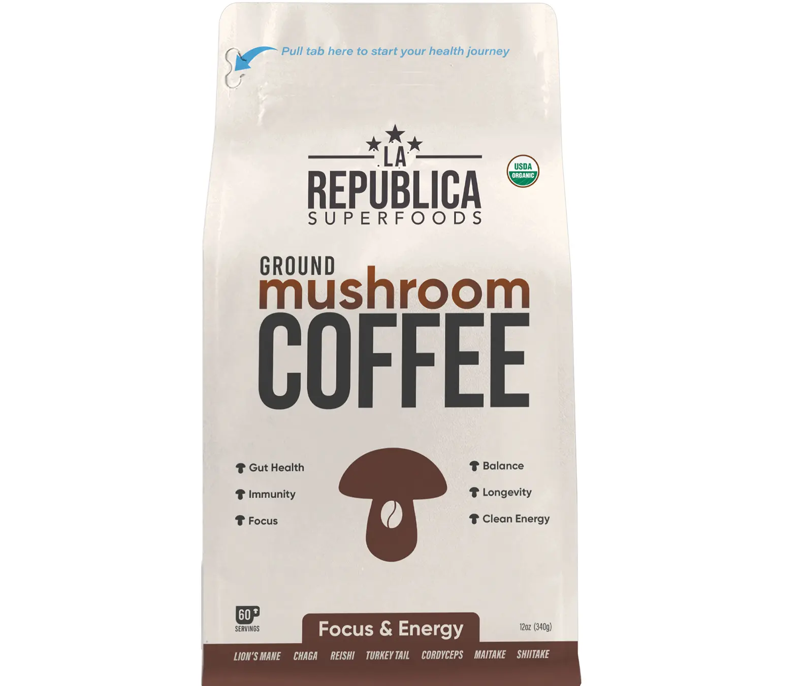La Republica Organic GROUND Coffee w Full-Fruiting Mushrooms