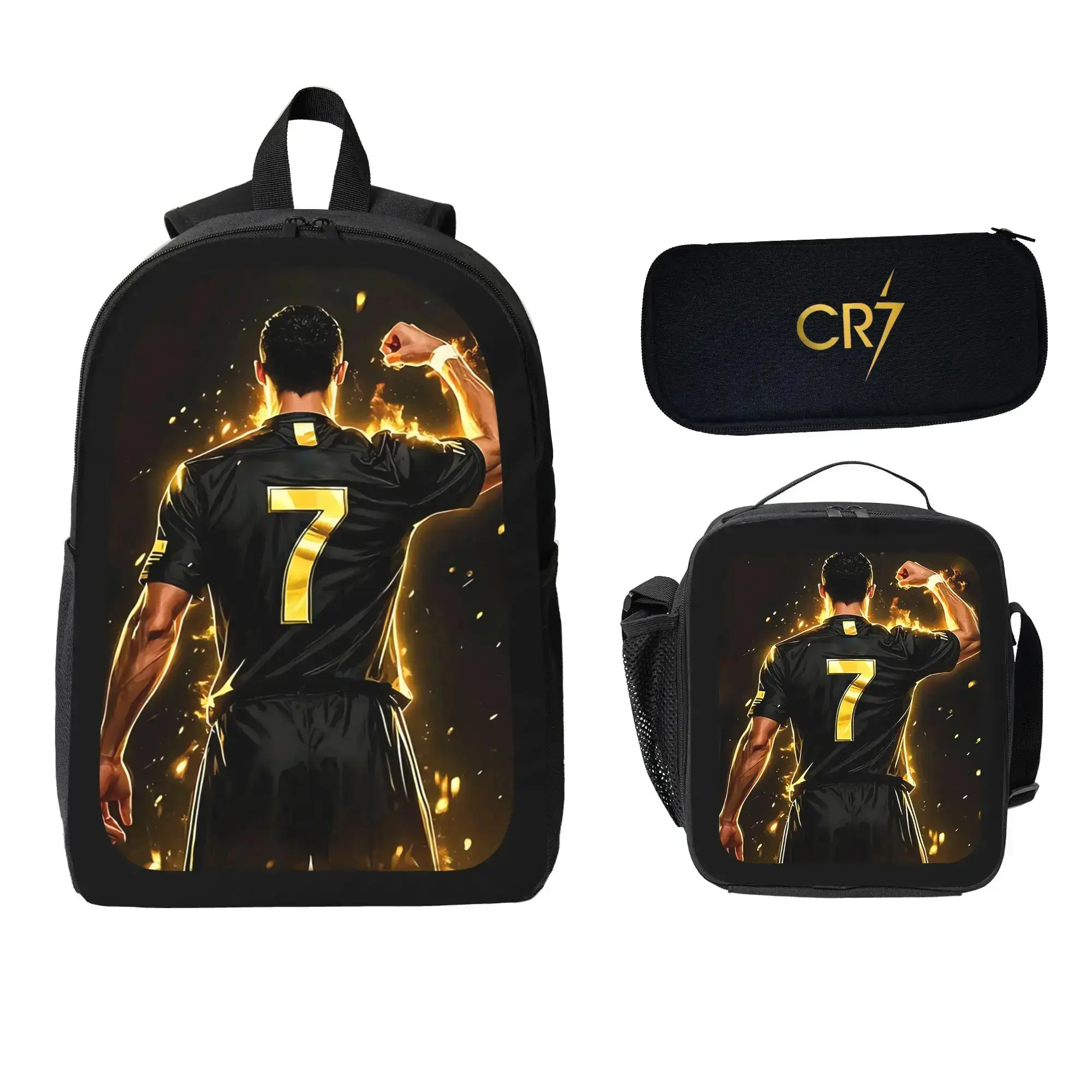 CR7 3-PC Set - Backpack, Lunch Bag, Pencil Case for School & Sports (Sports & Outdoor Gym Shoulder Bag Accessory)