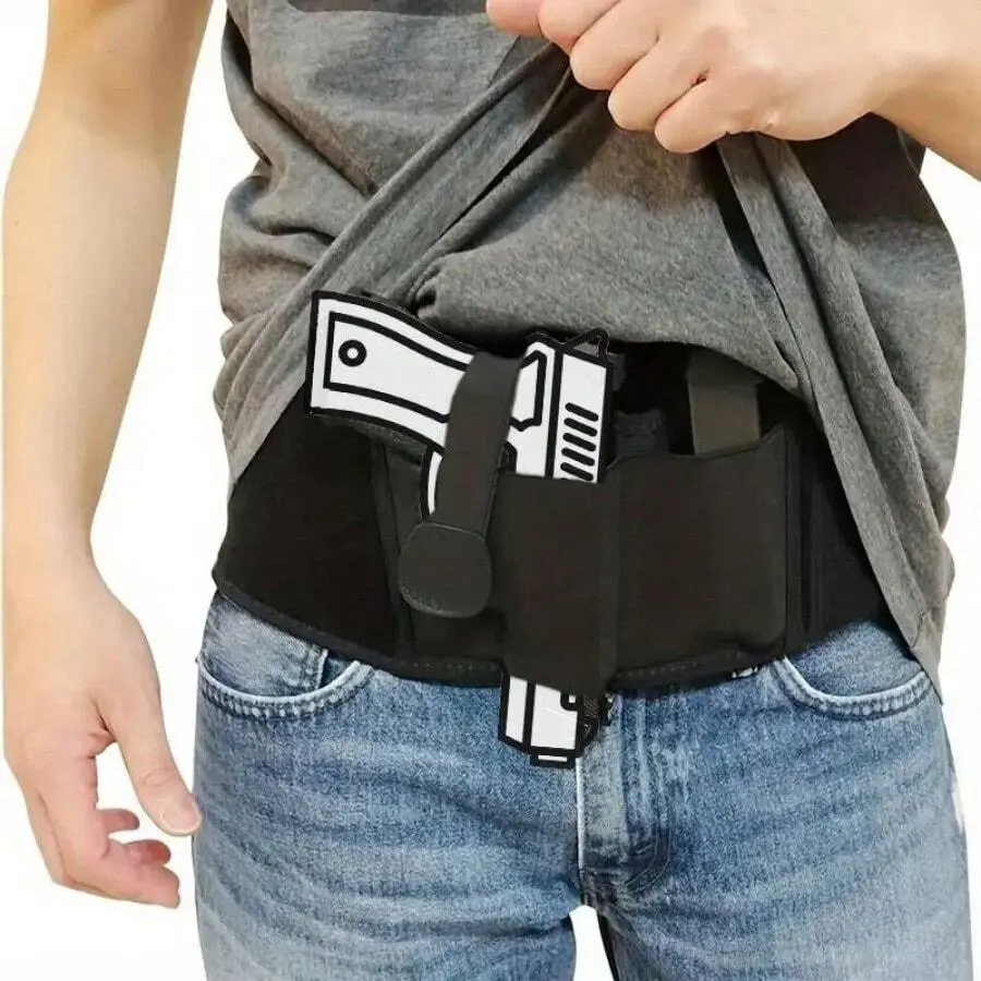 Universal Holster Belly Band for Concealed Carry, Tactical Elastic Polyester Gun Belt for Men and Women, Right-Hand Draw