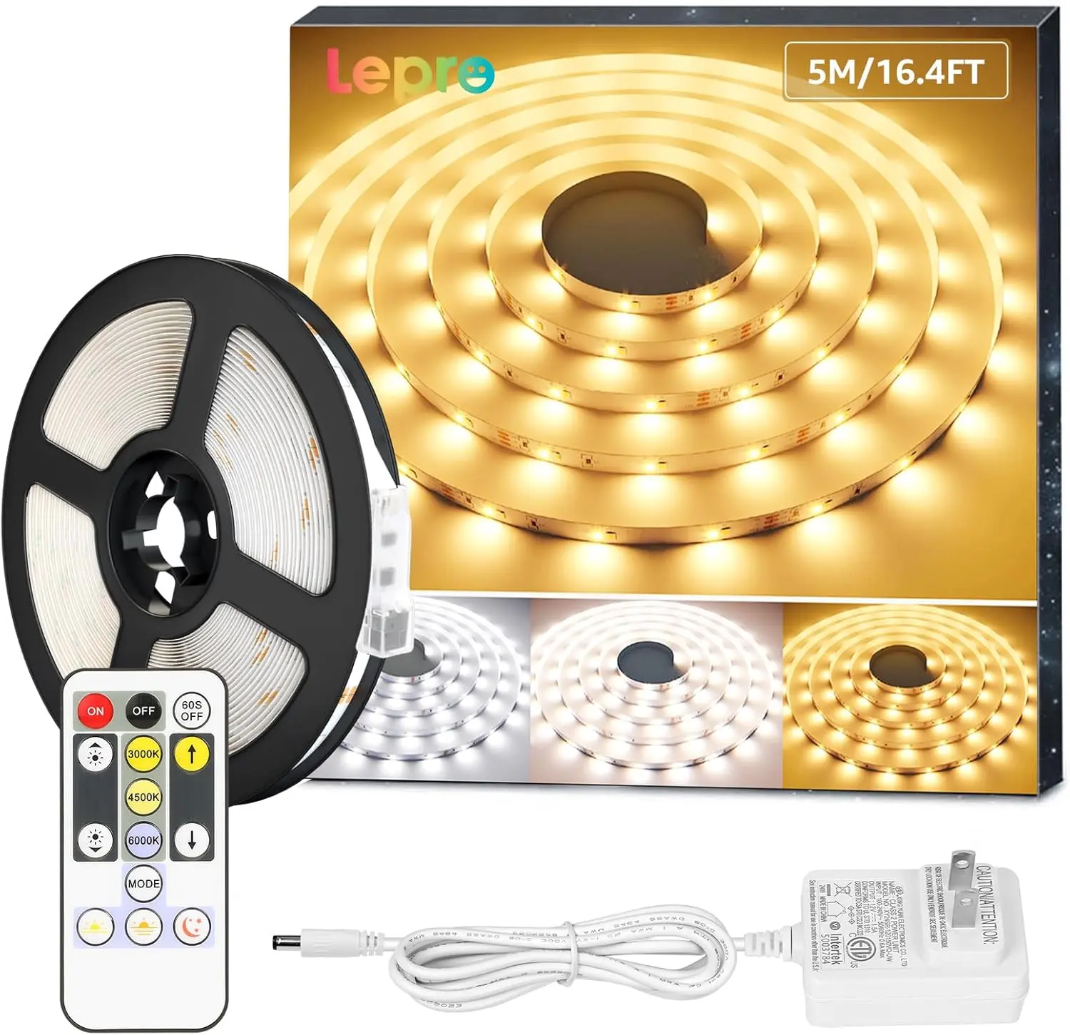 Lepro LED Tunable White Strip Light, Warm to Cool White, 16.4ft Dimmable Bright LED Tape Lights, 300 LEDs 2835, Strong 3M Adhesive, Not Cuttable, Suitable for Christmas Decorations, Home, Bedroom, Bathroom, Adjustable Leds, Ambient Dimmable Led