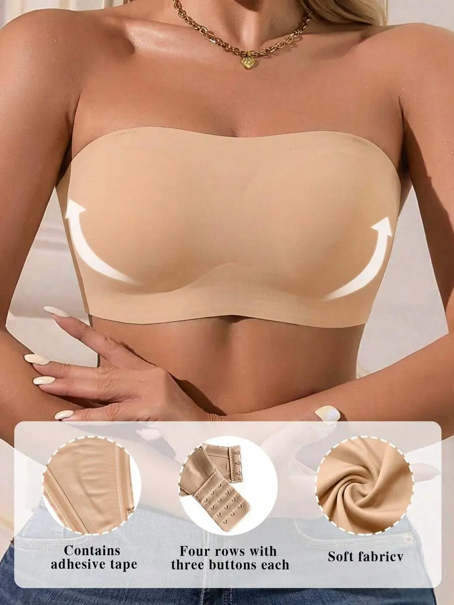 Solid Color Strapless Bandeau Bra, Breathable & Comfortable with Invisible Straps for Wedding, Evening Dresses & Daily!!!