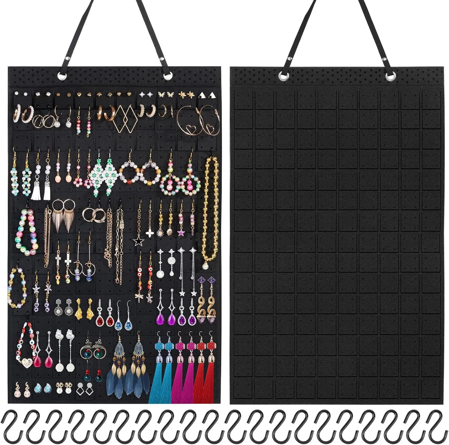 Hanging Earring Holder, Large Earring Organizer with 20Pcs Extra Hooks for Earrings, Necklaces, Bracelets, Jewelry and Sunglasses Insert Racks