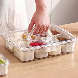 Portable Sealed Snack Storage Box with Divider 8 Compartments Plastic Serving Tray Lid for Easy Meal Prep
