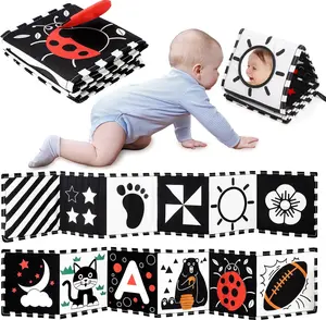 Tummy Time High Contrast Newborn Toys 0-3 Months, Soft Baby Book, Visual Stimulation Montessori Sensory Infant Toys 0-6-12 Months, Boy Girl Shower Gift