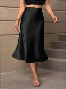 Women's Satin Midi Skirt, Invisible Zip Design, Elegant Chic Luxury Series, Party Wear, High Waist Fitted, All Seasons, Elegant Fashion Skirt