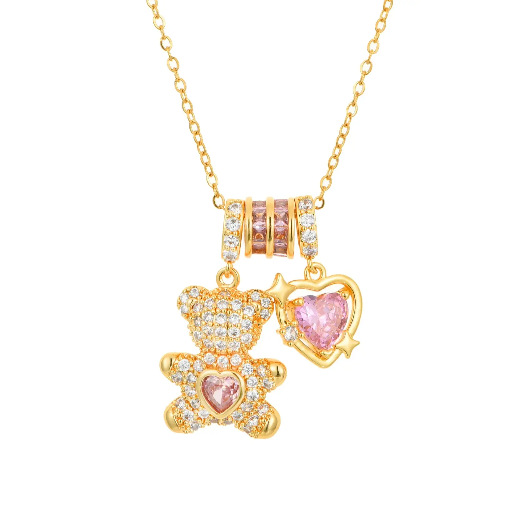 Maison Foufou Hug Me Bear heart Necklace, 18K Gold Plated with Zirconia Stones, Cute Bear &  Design, Perfect for Layering & Everyday Wear girlfriend