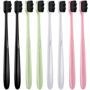 8 Pcs Soft Toothbrush Micro Nano Extra Soft Toothbrush with 20, 000 Bristles for Sensitive Gums, Elderly, Braces and Gum Recessions(Black, White, Pink, Green Handle with Black Bristle)