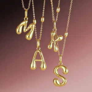 KissYan Bubble Letter Necklace,14K Gold Plated Balloon Initial Pendant with Bead Chain Dainty Jewelry Gift for Women & Jewelry for Christmas Gifts TikTokShopHolidayHaul