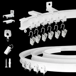 Flexible Bendable Curtain Track Ceiling Wall Mount 12 Ft PVC Steel Plate White Heavy Duty Ceiling Curtain Track System for RV Bay Windows