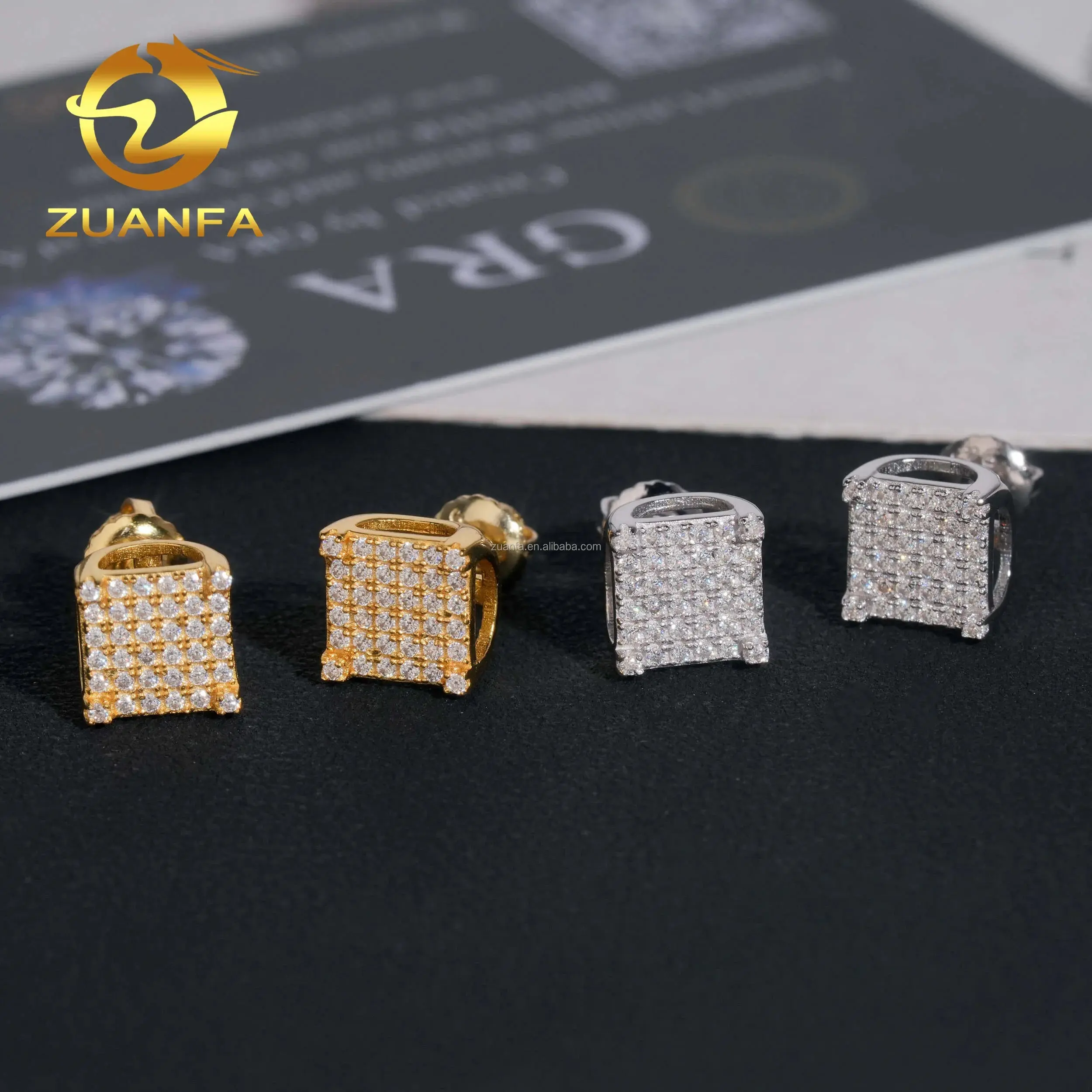 GRA Certificate Moissanite Square Stud Earrings