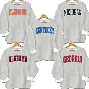 Distressed Varsity College Sweatshirt – Ash Grey, unisex classic fleece pullover with a vintage athletic look, perfect for casual layering QQ