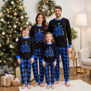 Matching Christmas pajamas for family: long-sleeve star tree print tops + plaid pants loungewear set