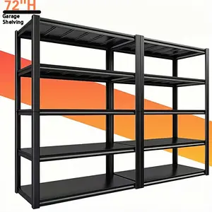 72''H Heavy-Duty Shelving Unit, 5-Tier Metal Storage Rack with 2, 500-Pound Capacity, Adjustable Bolt-Free Garage Shelving, Practical Storage Solution for Basements, Pantries, Kitchens, And Warehouses, Black Storage And Organization
