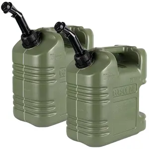 2-Pack HDPE Fuel Container, 5L/10L/20L Green Diesel Can with Press-to-Close Spout, Transparent Level Indicator, 5mm Thickened Wall, Heavy-Duty Portable Gas Can for Gasoline, Diesel, and Oil Storage