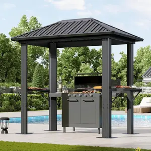 Aoxun Grill Hardtop Gazebo 5 x 8 FT, Outdoor Metal Hard Top Gazebo, Permanent BBQ Pavilion with Galvanized Steel Roof, Aluminum Pavilion with Shelves for Lawn, Garden, Patio, Backyard