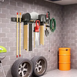 16 Pcs Garage Garden Tool Storage System, 66 Inch Wall Mount Tool Organizer Rack with 12 Adjustable Hooks, Heavy Duty Wall Storage Solution for Basement, Yard, Shed and Workshop