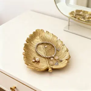 Gold Leaf Resin Tray, Nordic Style Home Decor Plate, Elegant Gold Accents, Perfect for Living Room, Study, Bedroom, Fine Detail Design