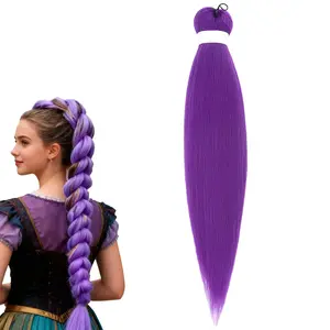 26 inch Long Purple Braid Ponytail Pre Stretched Hair Extensions Easy Clip in for Cosplay Halloween Costume
