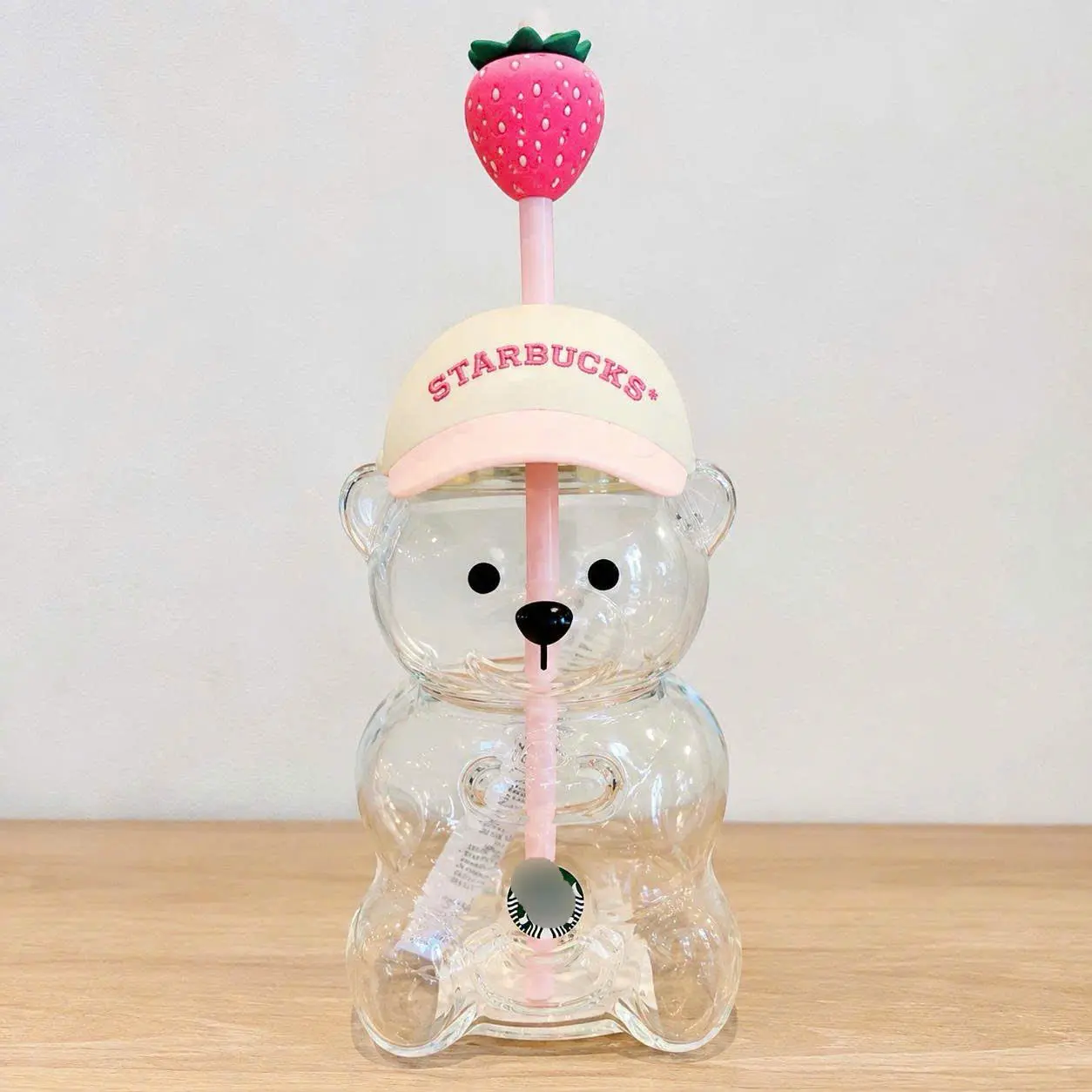 Cute Bear Shaped Tumbler with Strawberry Straw | Reusable Clear Drink Cup with Hat Lid for Daily Use & Gifts