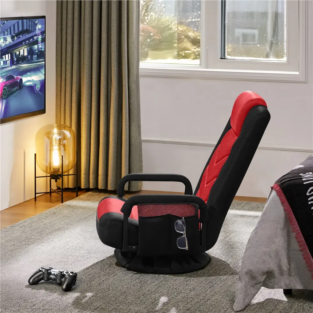 Yaheetech 360° Swivel Ergonomic Floor Game Chair - 6-Position Adjustable Backrest, Armrests, Headrest, Controller Pocket, Foldable for TV Gaming, Reading, Man Cave Furniture, Gamer Stuff, Relaxation