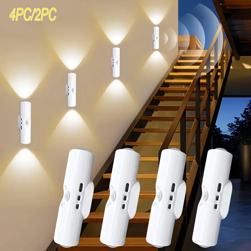 RGB Motion Sensor Night Light 3/4PCS – Magnetic USB Rechargeable LED Wall Light for Sunset Lamp, Sunset Mood Light.USB Rechargeable & Magnetic, Long Battery Life, Perfect for Bedroom,Living Room, Hallway & Halloween Decor