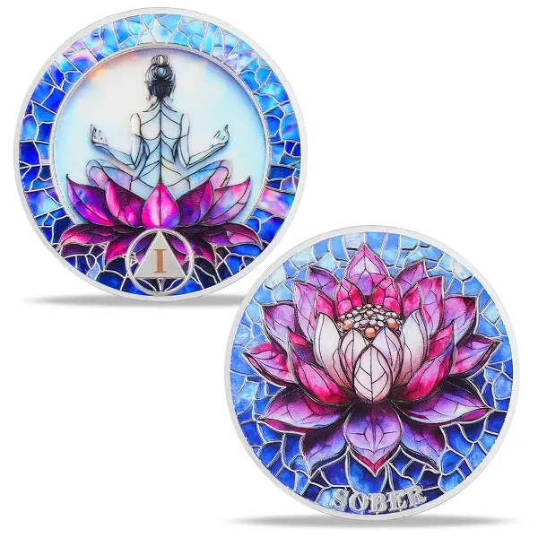 Lotus Meditation Sobriety Coin 1–20 Year | Non-Religious Recovery Medallion, Hope & Strength Affirmation Chip, Empowering Sobriety Gift for Women & Men | Unique Room & Home Decor Accessory