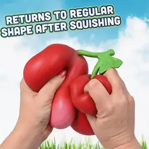 Double Cherry Squishy Stress Relief Toy - Soft TPR Squishies, Stretchable Slow Rebound Fidget Toy for Kids, Perfect Gift for Children's Day, Birthday; Note: Slight smell, rinse before use, Fidget Toys