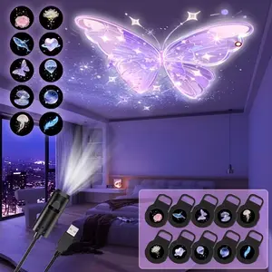 3/6/10pc LED Projection Night Light, 360° Rotating Dream Projector, Rose Whale Butterfly Cloud Heart Planet Feather Patterns, Ceiling Projection Lamp