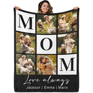 Mother's Day,Gift,Custom Mom Blanket with 6 Photo & Text, Personalized Birthday Blanket with Picture for Mother,Customized Flannel Throw Blanket Gifts for Best Mom Ever