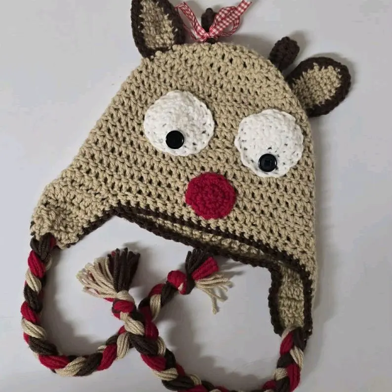 Crocheted Reindeer Beanie - Warm Winter Headwear for Adults