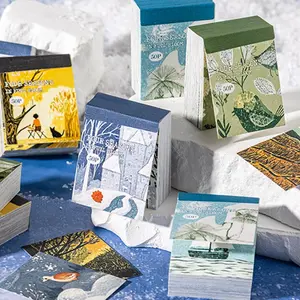 50 Sheets/book! Four Seasons Scenic Illustration Sticker Book, Healing Landscape Diary Notebook, Handmade Scrapbook DIY Decoration, Mood Calming Stickers, Sticker Packs