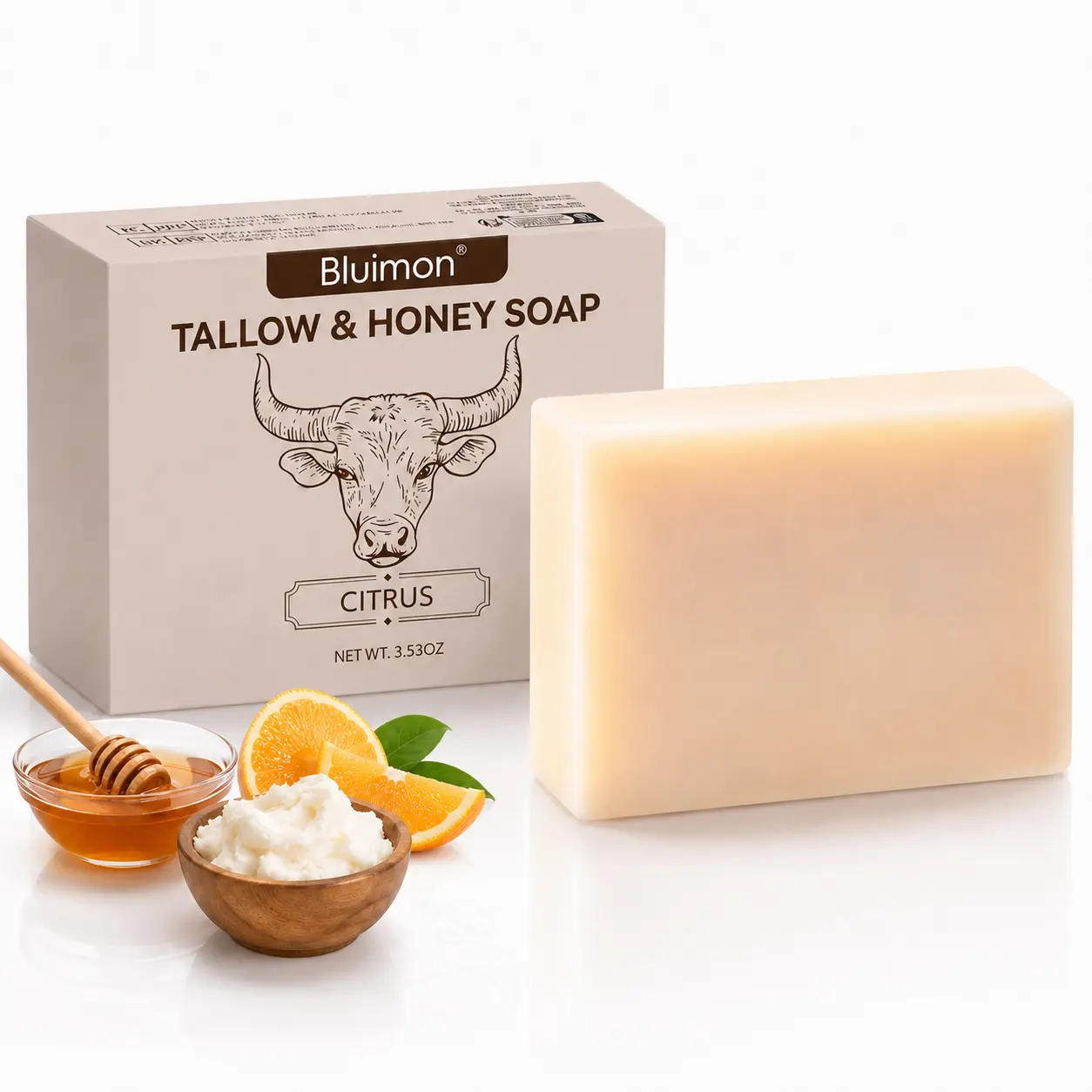 Bluimon Tallow Honey Soap Bar | Lavender/Citrus/Unscented 3 Fragrances,Moisturizing Tallow Bar Soap Restore Skin Barrier Dry Sensitive Skin