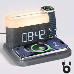 3-in-1 Wireless Charging Alarm Clock with 15W Max Multi-Function, Sleep Timer, Touch Bedside Lamp -Nightlight for Bedroom, Bedside, Desk Mini USB Eye Protection Night Light Black Decor