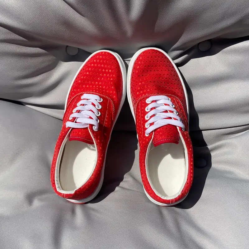 2026 Street Vitality Red Low Top Board Shoes Men's Dark Pattern Jacquard Breathable Casual Shoes Large Sizes 36-48 Trendy Men's High Street Skateboarding Shoes Thick Bottom Couple's Versatile Commuting Sports Shoes