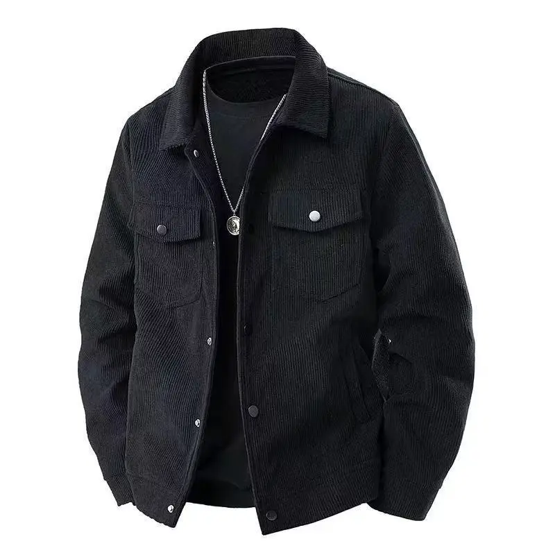 Men's Winter Fleece Lined Corduroy Collared Jacket - Trendy Casual Thick Warm Coat Beige Black