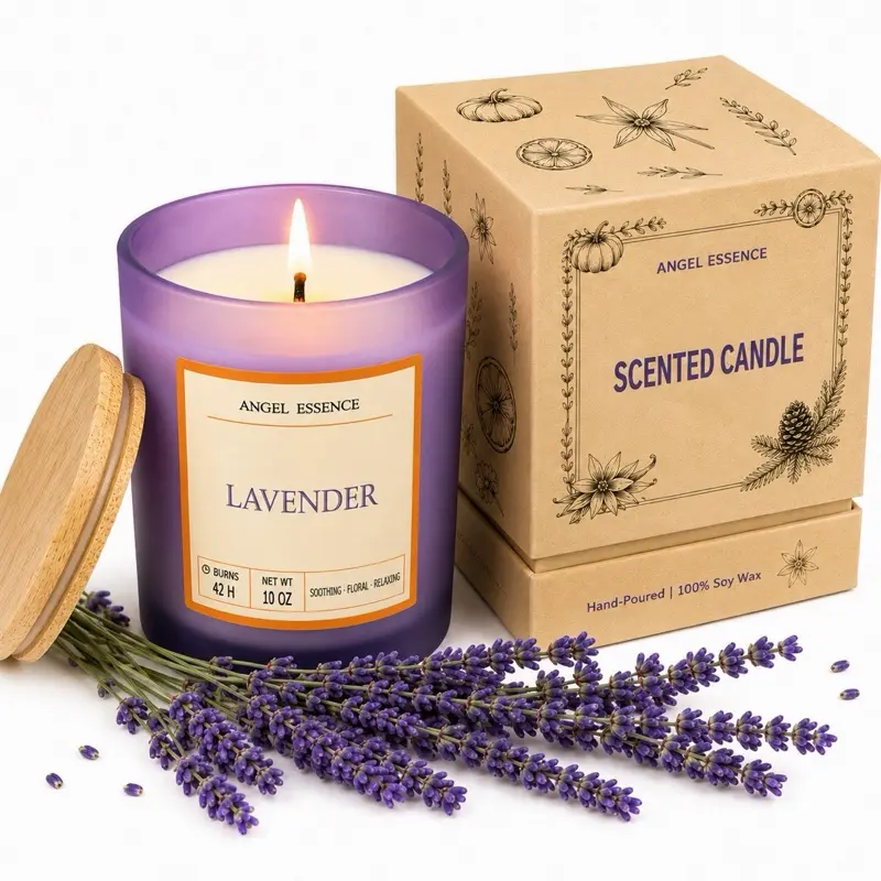 10 Oz Lavender Scented Creamy Soy Candle - Hand-Poured Non-Toxic Natural Soy Wax Aromatherapy Candle with Flower Fragrance, Cotton Wick, Relaxing Room Home Decor Supply