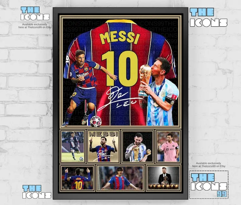 Lionel Messi Barcelona Football Shirt Back Wall Art Print Poster Memorabilia Collectible  Signed