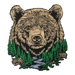 Mountain Forest Bear Embroidered Patch, Back Adhesive Iron-On, Suitable for Clothes Jackets Hats Accessories, 1 Piece, Western Embroidery