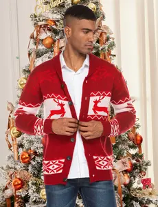 Coofandy Men's Fall Outfits  Christmas Cardigan - Reindeer Snowflake Shawl Collar Knitted Sweater for Winter Festive Occasions Casual Preppy Style