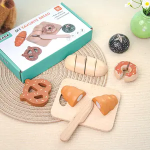 Kids Wooden Toy Set for Early Education Role-Playing Pretend Play Play Kitchen Accessories Play Food Accessories Tea Party Bread Dessert Cutting Fun, Ideal Christmas Gift for Children