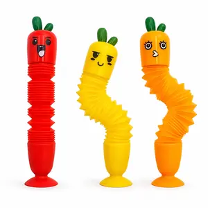 3 Pack Carrot Pop Tube Desk Gadget Funny Carrot Design with Suction Cup Base