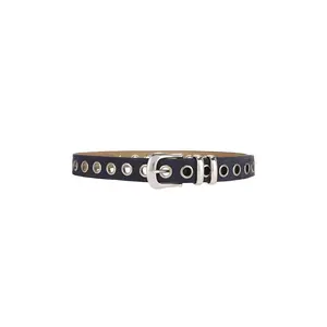Understated Leather Eyelet Belt in Blue