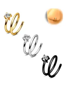 Single Hole Dual Hoop Nose Ring Set, 316L Stainless Steel Spiral Twisted Nose Ring, 20g Women's Transparent Zirconia Twist Nose Ring, Nose Ring Jewelry, Nose Piercing Jewelry