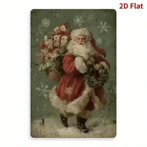 Vintage Santa Claus Tin Metal Sign 20x30 cm Antique Christmas Wall Art for Home Office Desktop Snow Scene Decor