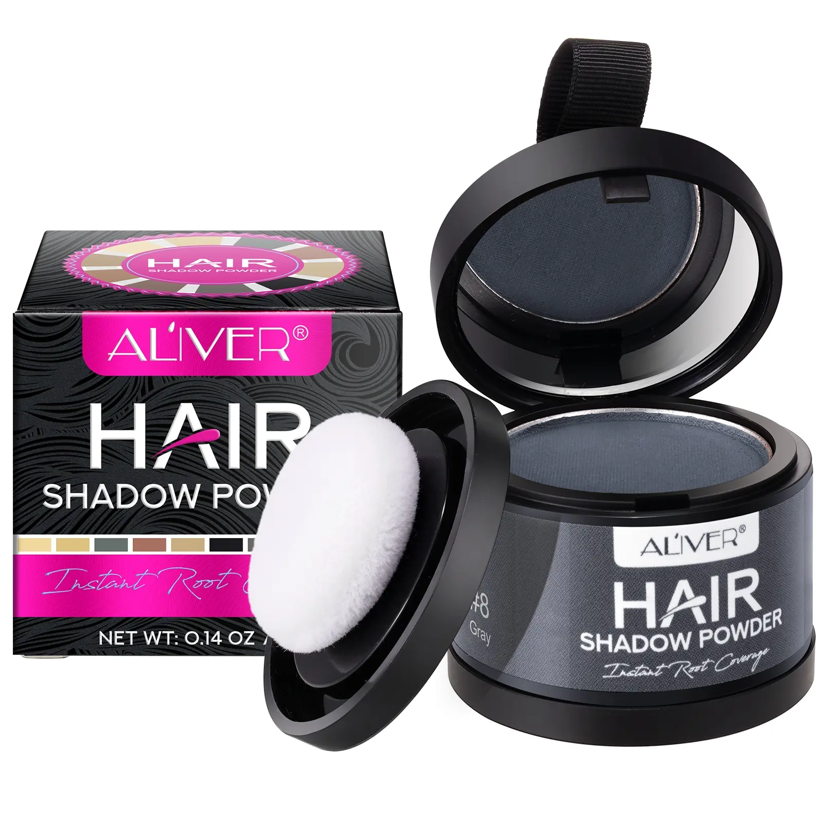 ALIVER Multi-functional Hairline Shaping Powder, Root Cover Up Hair Coverage 4g/ gray 1 box, comes with a mirror, can be used for hairline powder, eyebrow powder, highlighter powder, etc., long-lasting, waterproof and sweat-proof, easy to use