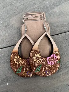 Floral Engraved Wooden Earrings
